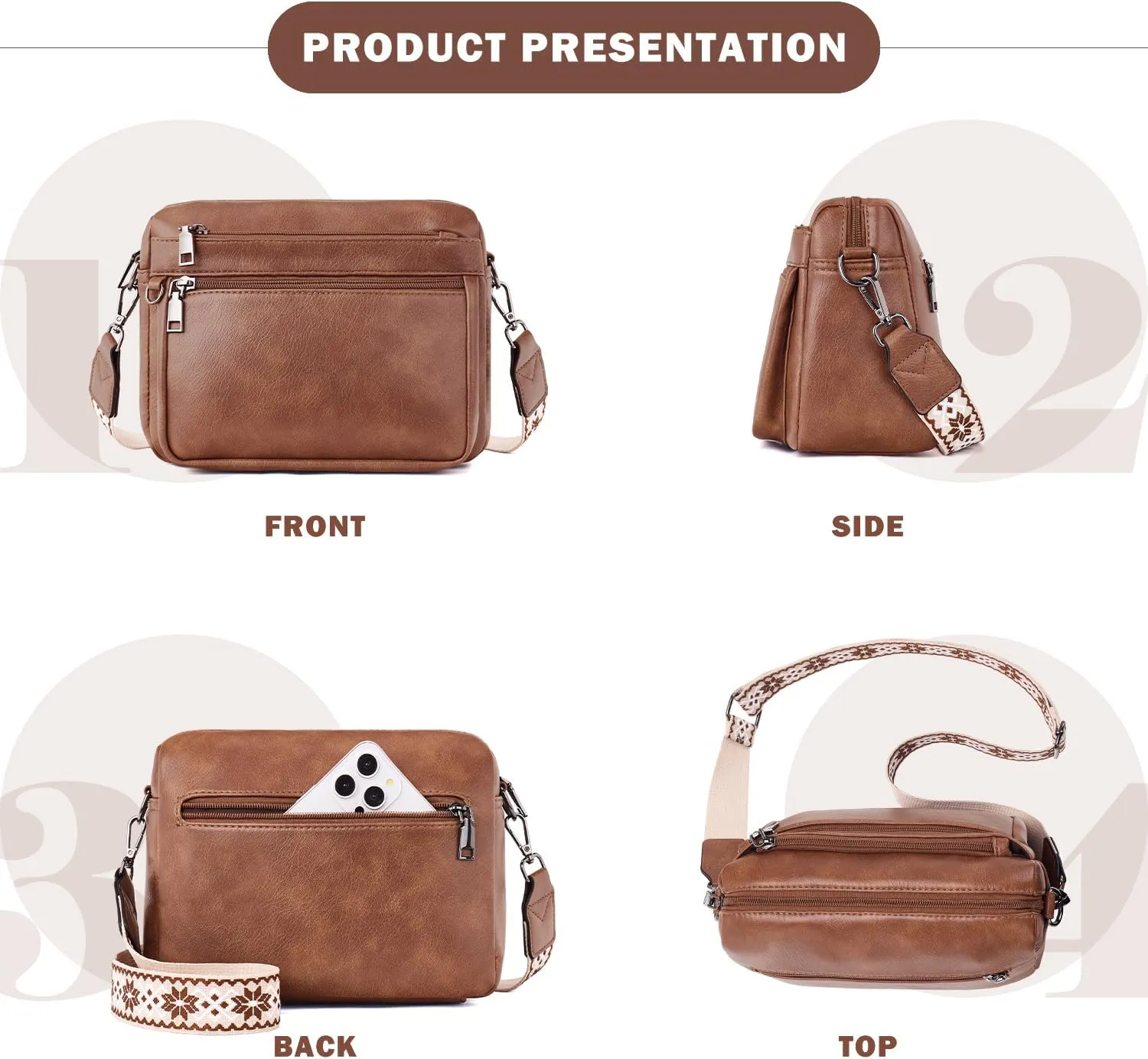 Crossbody Purses for Women Trendy,Vegan Leather Crossbody Bags,Cell Phone Camera Shoulder Handbags with Card Slots