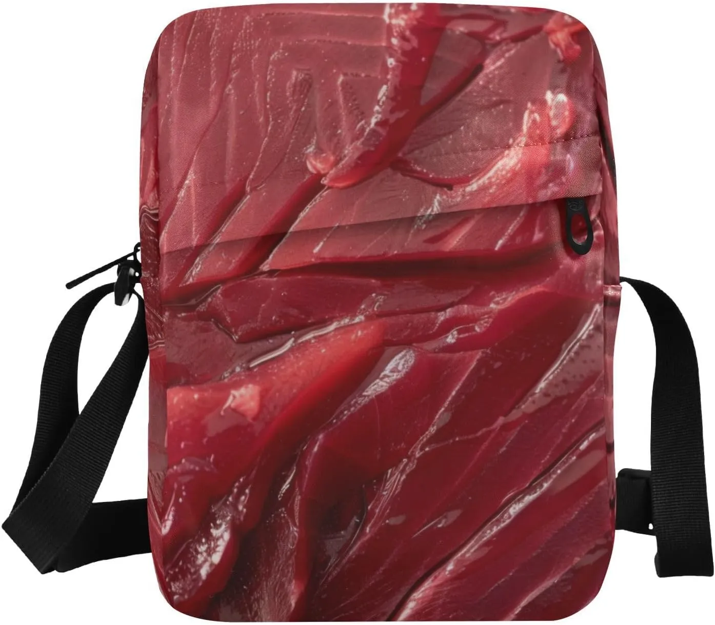 Crossbody Sling Bag for Women Men, Zipper Closure Messenger Bags Red Meat Print with Card Phone Passport Compartment 6.6×9.4×2.5 IN
