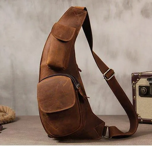 Crossbody Sling Bag Mens Crazy Horse Leather