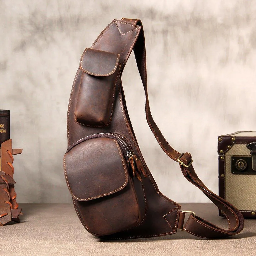 Crossbody Sling Bag Mens Crazy Horse Leather
