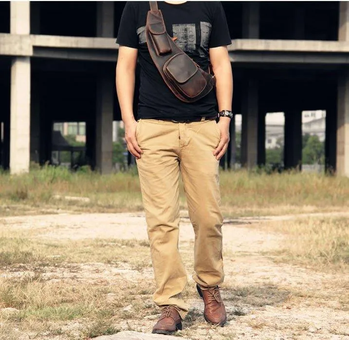 Crossbody Sling Bag Mens Crazy Horse Leather