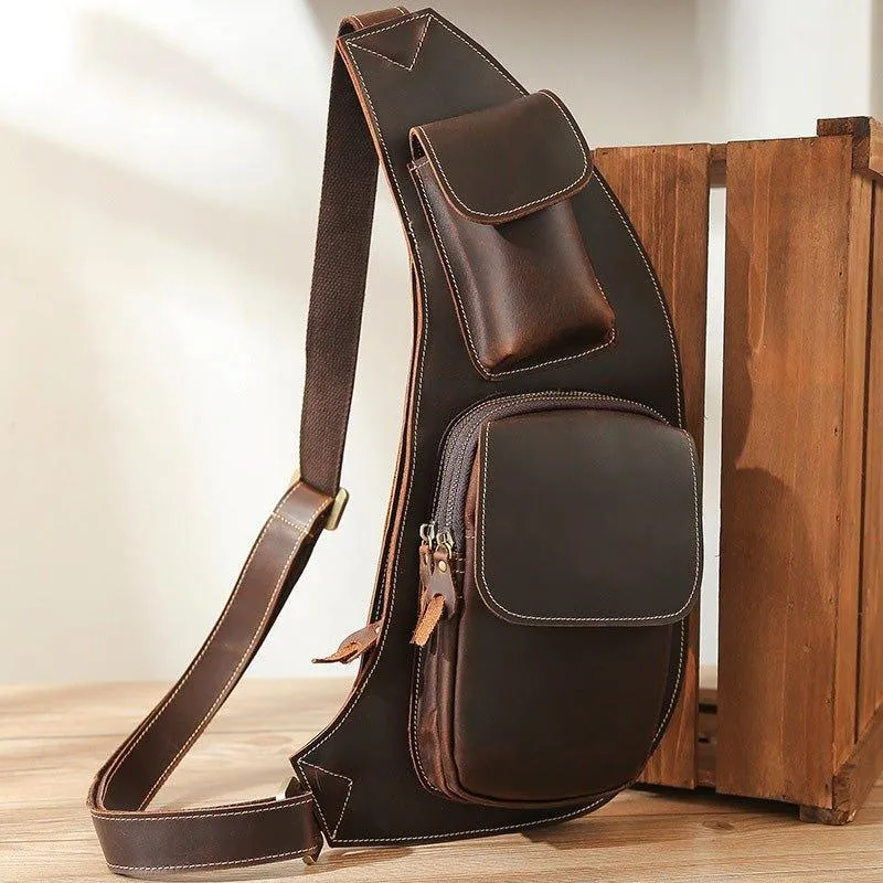 Crossbody Sling Bag Mens Crazy Horse Leather