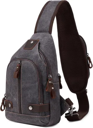 Crossbody Sling Bag Waxed Canvas Leather Shoulder Chest Bag for Men Daypack