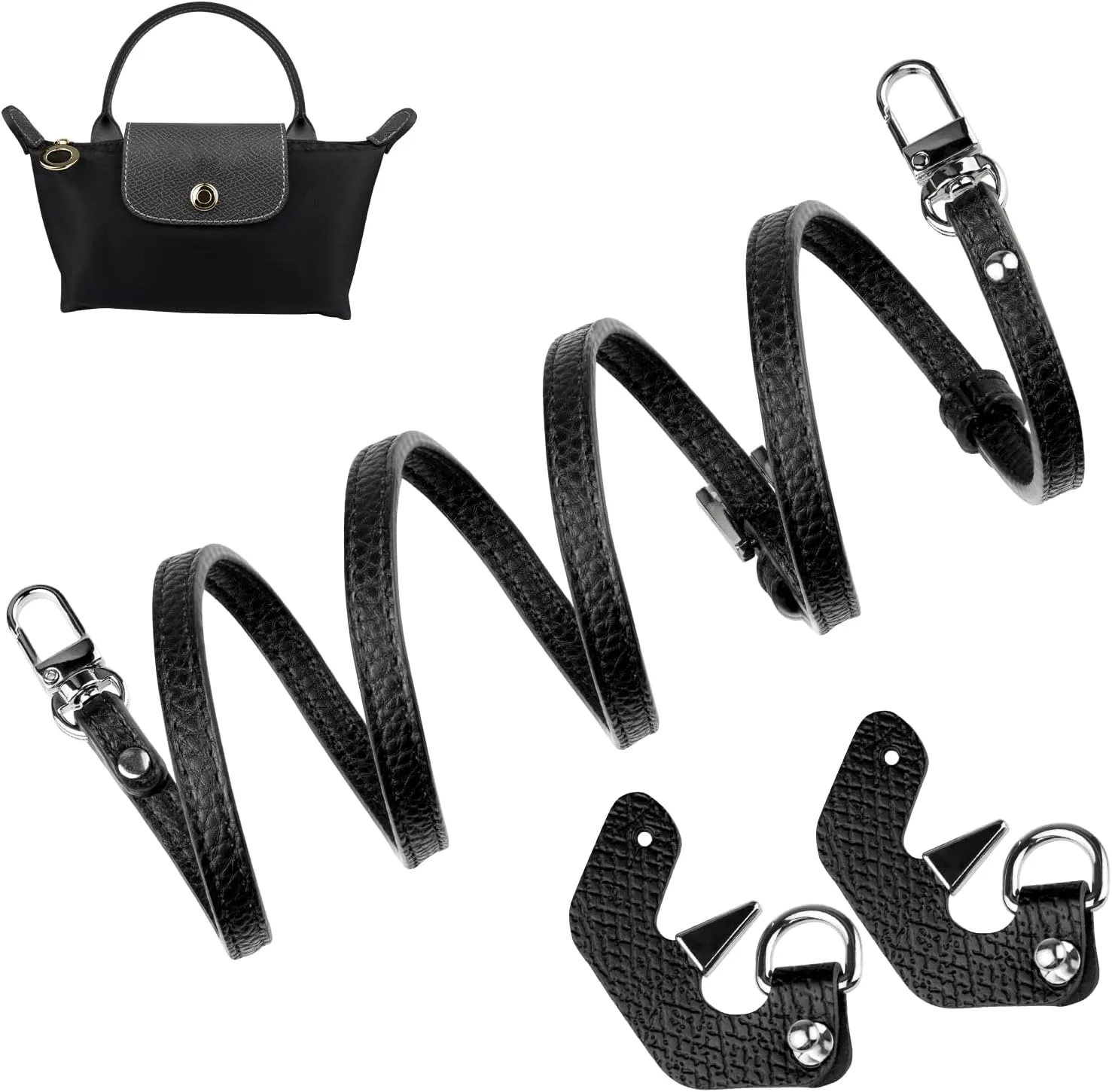 Crossbody Strap Replacement for Longchamp Pouch with Handle Mini Bag Adjustable Conversion Kit for Long Champ(Width:9mm,Color:Black)