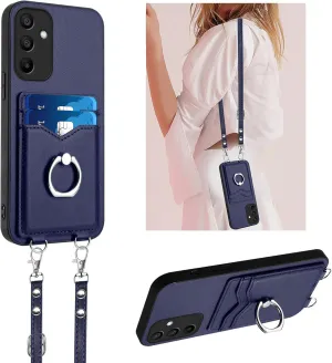 Crossbody Wallet Case for Galaxy A16 5G with Card Holder and Ring Stand Kickstand Wrist Strap Lanyard Handbag Purse Phone Case Cover for Samsung Galaxy A16 5G. Blue YKB