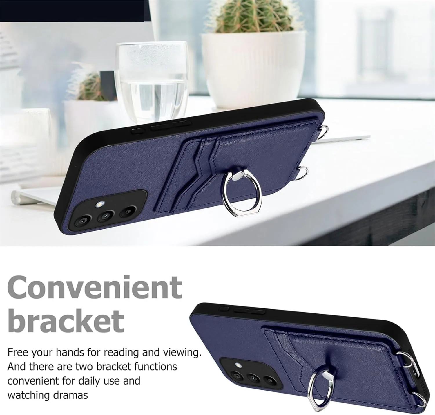 Crossbody Wallet Case for Galaxy A16 5G with Card Holder and Ring Stand Kickstand Wrist Strap Lanyard Handbag Purse Phone Case Cover for Samsung Galaxy A16 5G. Blue YKB