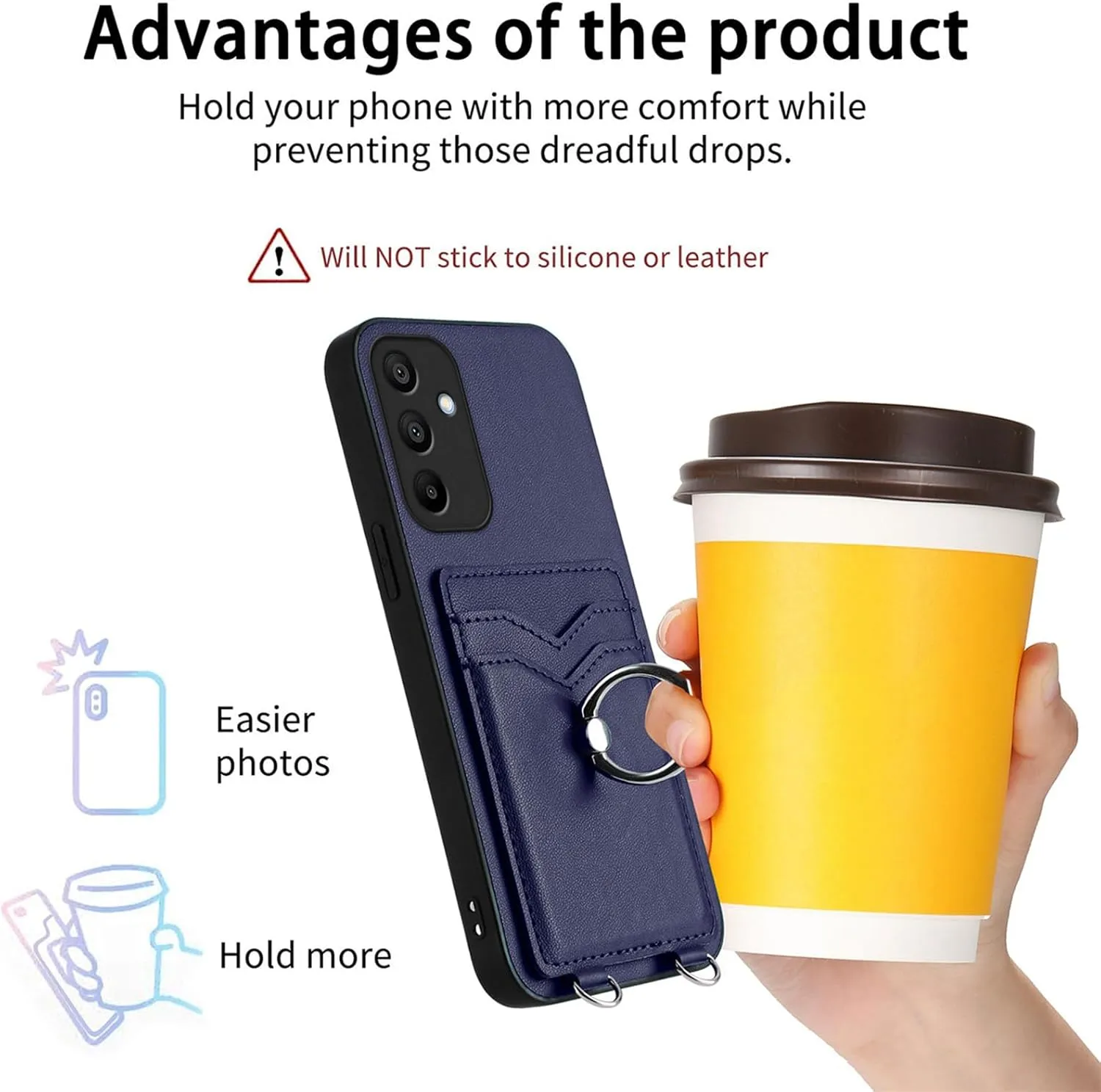 Crossbody Wallet Case for Galaxy A16 5G with Card Holder and Ring Stand Kickstand Wrist Strap Lanyard Handbag Purse Phone Case Cover for Samsung Galaxy A16 5G. Blue YKB
