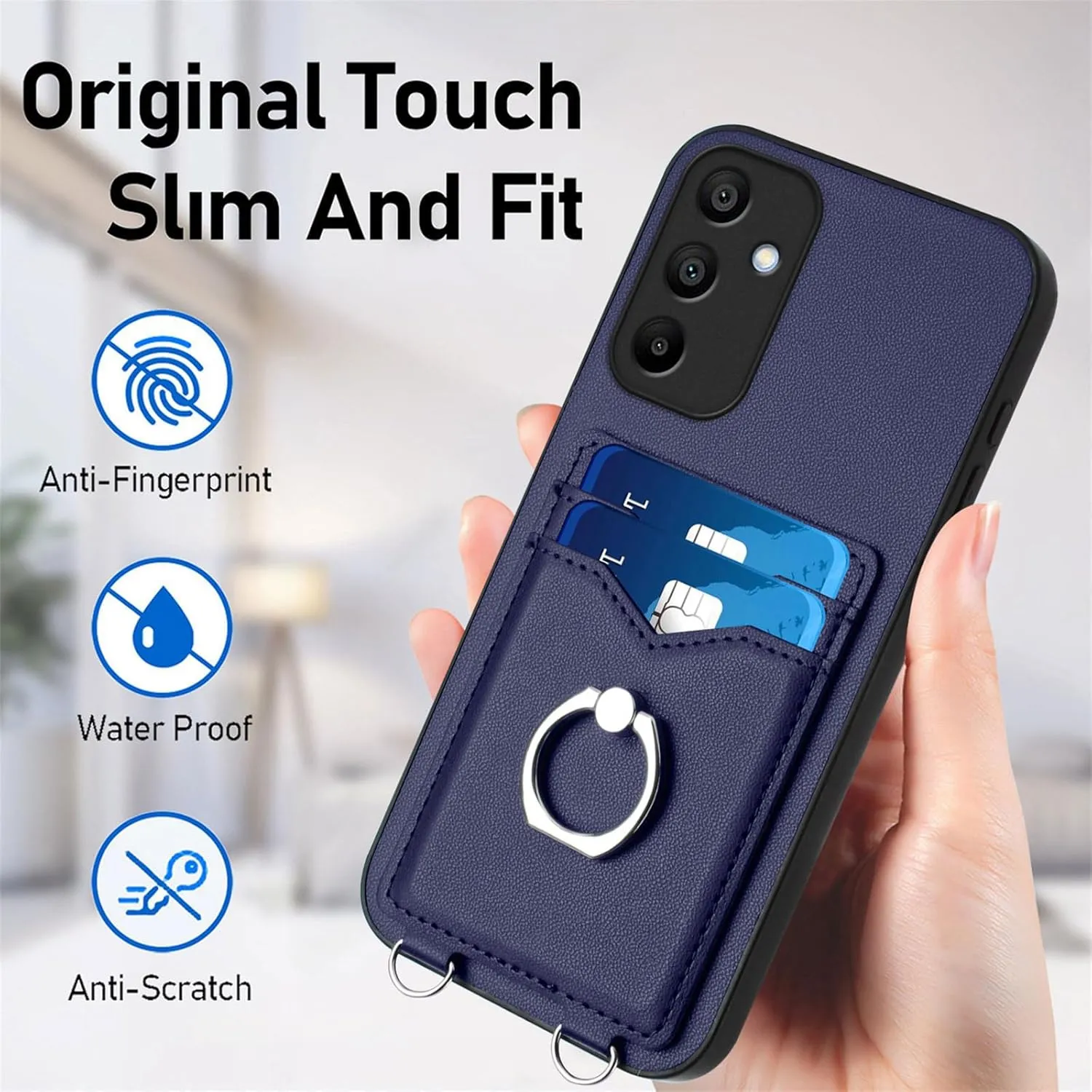 Crossbody Wallet Case for Galaxy A16 5G with Card Holder and Ring Stand Kickstand Wrist Strap Lanyard Handbag Purse Phone Case Cover for Samsung Galaxy A16 5G. Blue YKB