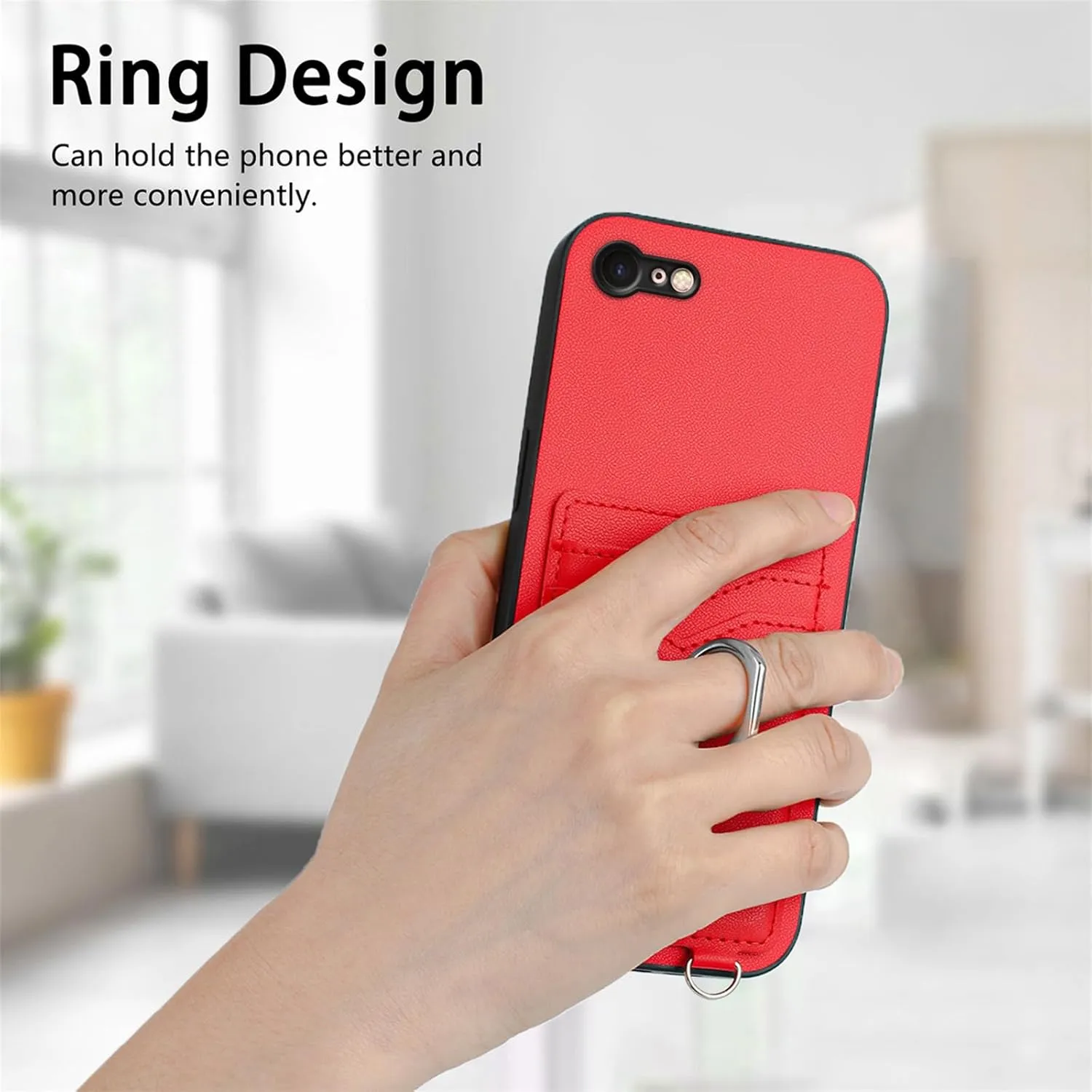 Crossbody Wallet Case for iPhone 16e with Card Holder and Ring Stand Kickstand Wrist Strap Lanyard Handbag Purse Phone Cover for iPhone 16e. Red YKB