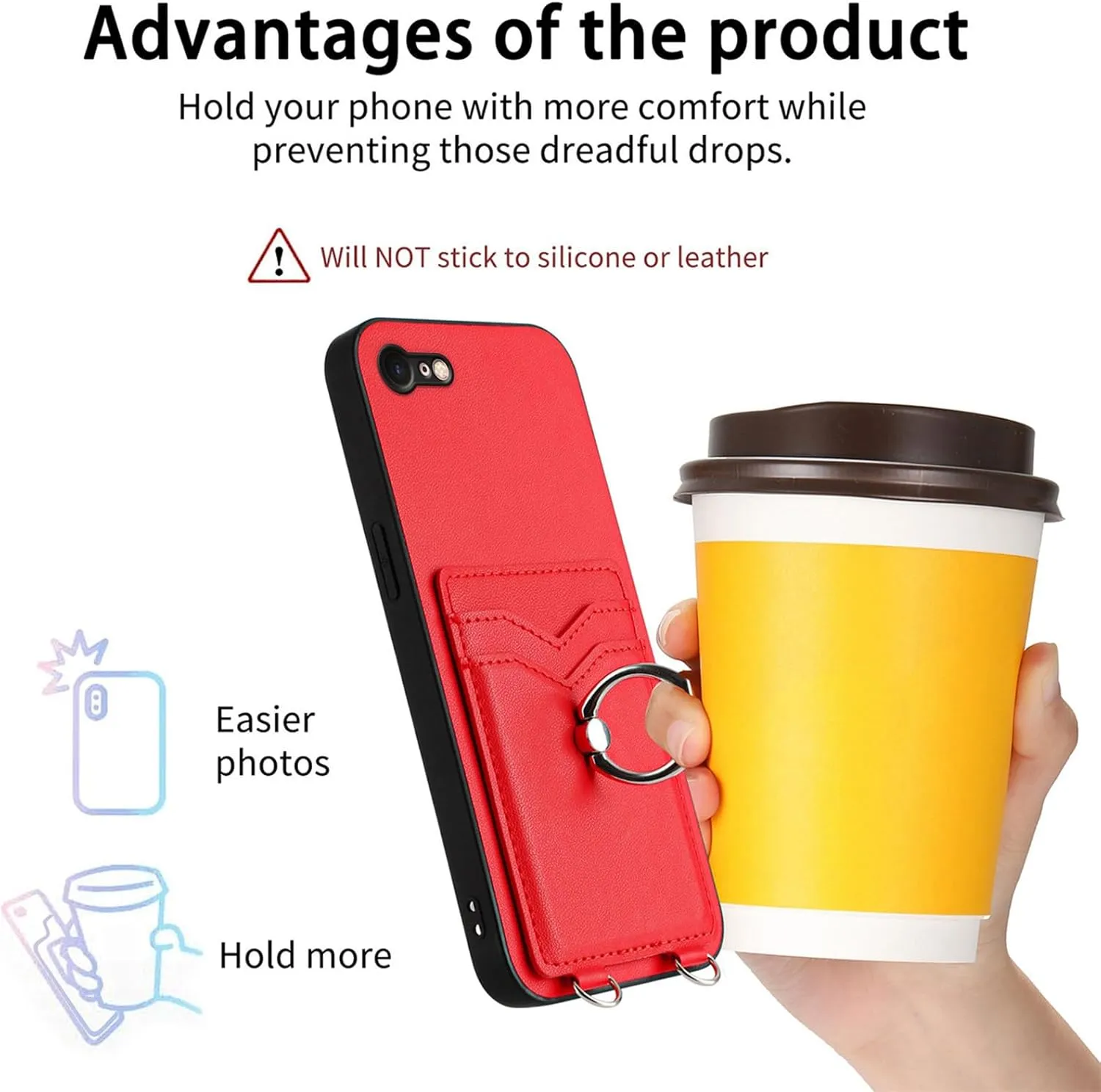Crossbody Wallet Case for iPhone 16e with Card Holder and Ring Stand Kickstand Wrist Strap Lanyard Handbag Purse Phone Cover for iPhone 16e. Red YKB