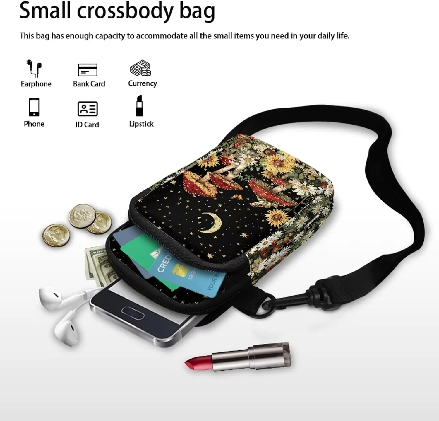 Crossbody Wallet Purses for Women Multi-function Card Holder Wallet with Double Layer Small Purse