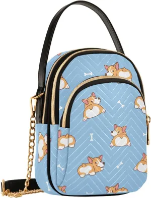 Cute Corgi Dog Bones Crossbody Bags for Women Hand Bag Small Sling Shoulder Travel Bags Phone Mini Wallet Purse