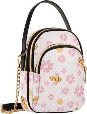 Cute Honey Bees Flower Crossbody Bags for Women Fanny Packs Small Sling Cross Body Bag Mini Phone Walley Purse
