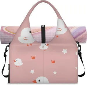 Cute White Ducks Gym Bag Yoga Mat Tote for Women with Shoes Compartment Lightweight Duffle Travel Carrier Wet Dry Storage Pockets Adjustable Pilates Mats Shoulder Bags for Sport Swim