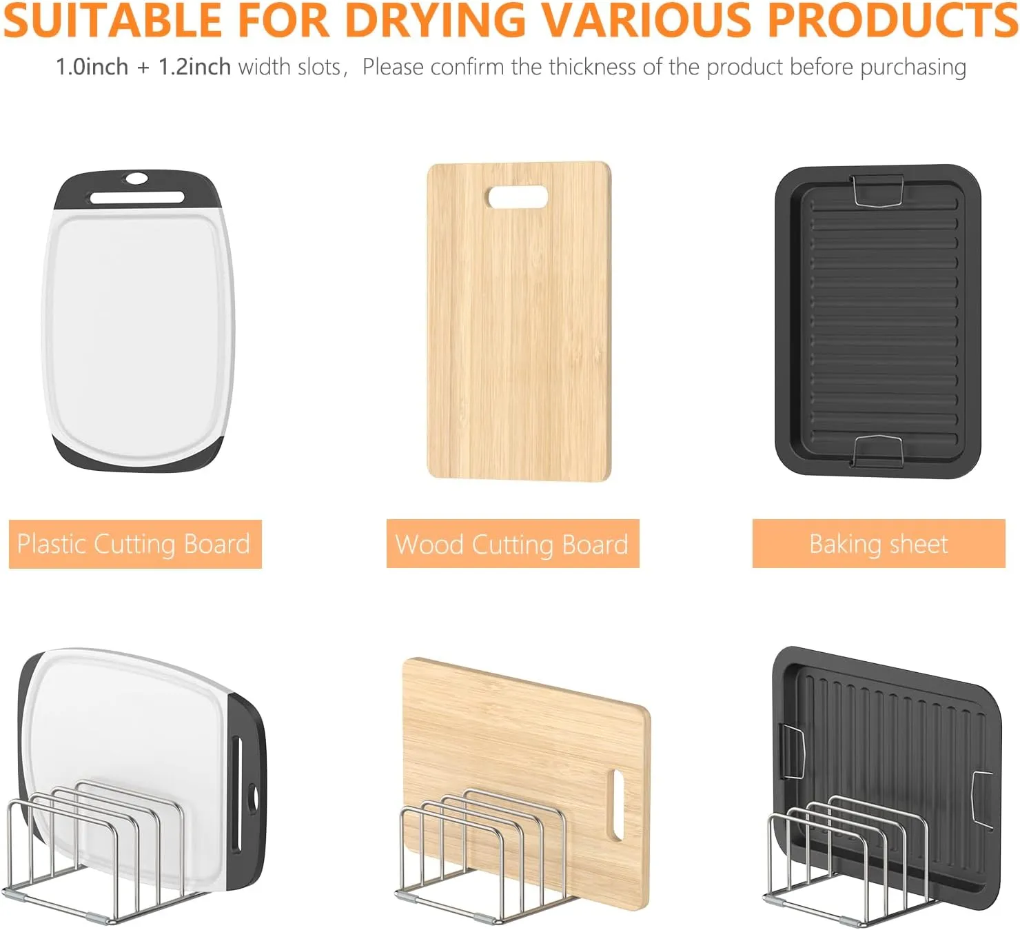 Cutting Board Holder Stand, Chopping Board Storage Rack, Cutting Board Organizer, 304 Stainless Steel Chopping Board Holder, Cookie Sheets Organizer 1.0 1.2 Inch Width Slots (2 PCS)
