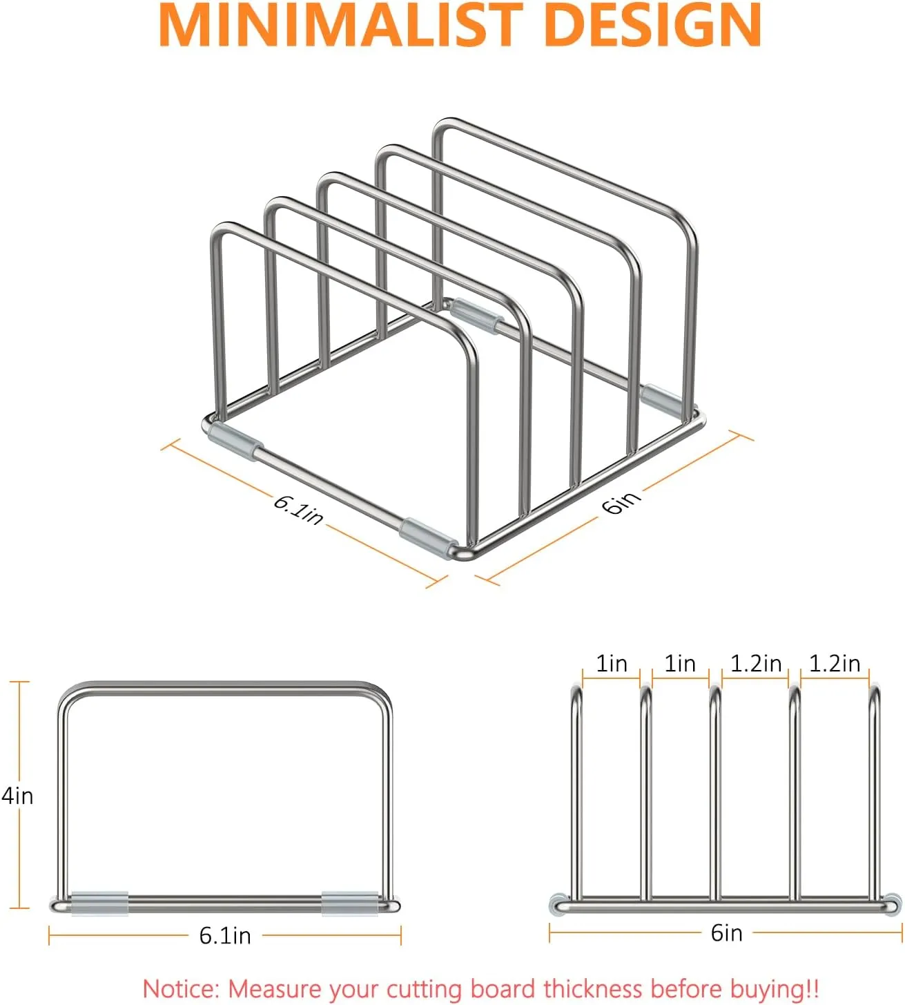 Cutting Board Holder Stand, Chopping Board Storage Rack, Cutting Board Organizer, 304 Stainless Steel Chopping Board Holder, Cookie Sheets Organizer 1.0 1.2 Inch Width Slots (2 PCS)