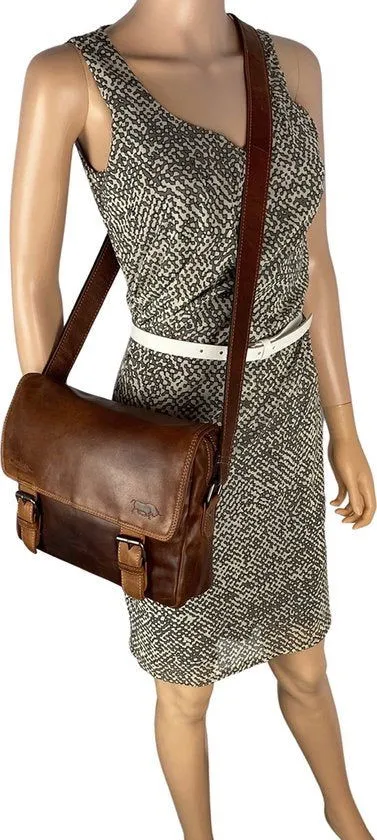 Dames Schoudertas - Cognac Leren Messenger Bag / Crossbody Tas