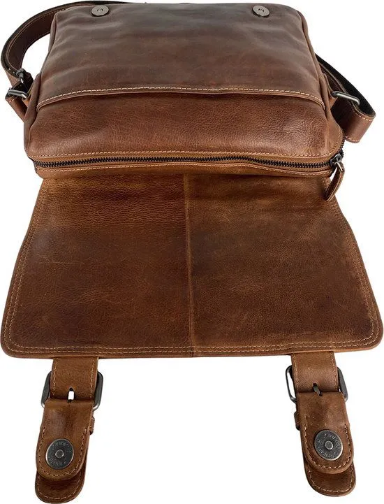 Dames Schoudertas - Cognac Leren Messenger Bag / Crossbody Tas