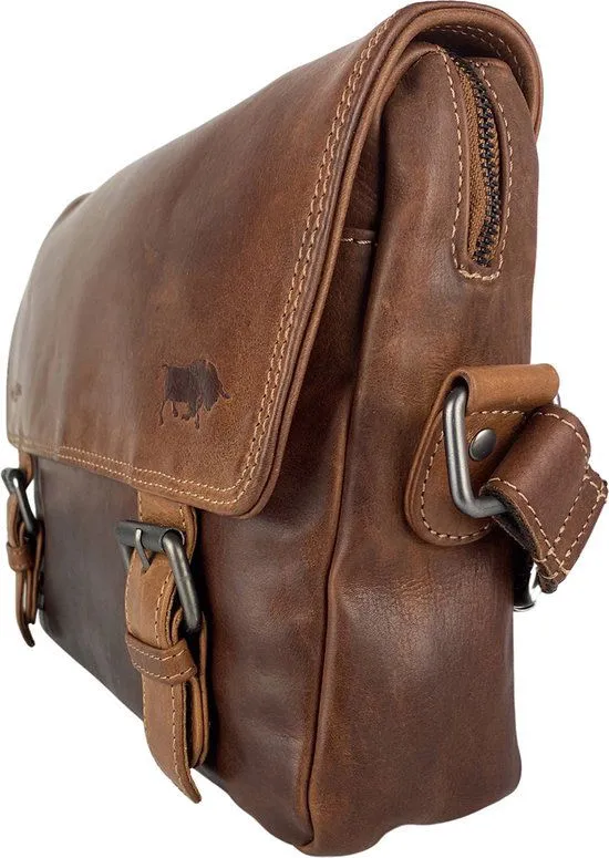 Dames Schoudertas - Cognac Leren Messenger Bag / Crossbody Tas
