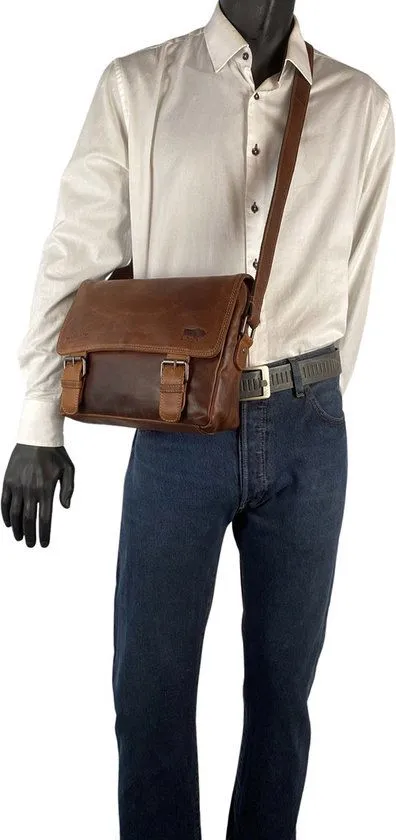 Dames Schoudertas - Cognac Leren Messenger Bag / Crossbody Tas