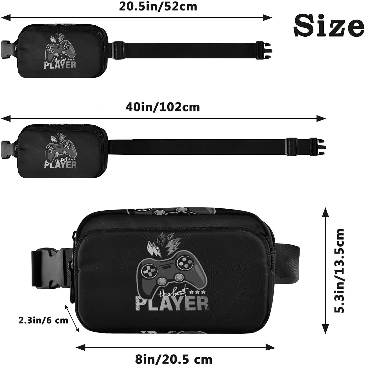 Dark Grey Game Joystick the Best Player Lightenings on Dark Adjustable Belt Running Bag, Crossbody Fanny Pack Waist Runners Bag Tote for Women Men Sports Hiking Fitness Exercise Gym Pouch