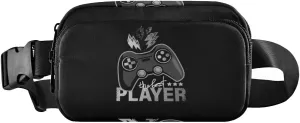 Dark Grey Game Joystick the Best Player Lightenings on Dark Adjustable Belt Running Bag, Crossbody Fanny Pack Waist Runners Bag Tote for Women Men Sports Hiking Fitness Exercise Gym Pouch
