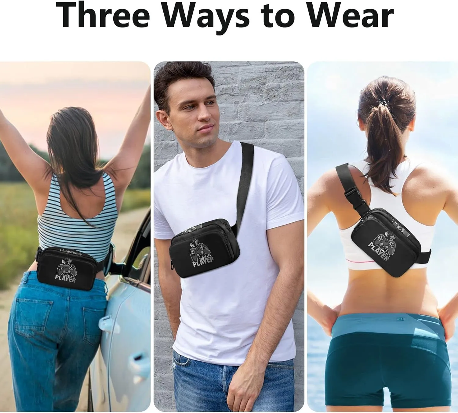 Dark Grey Game Joystick the Best Player Lightenings on Dark Adjustable Belt Running Bag, Crossbody Fanny Pack Waist Runners Bag Tote for Women Men Sports Hiking Fitness Exercise Gym Pouch