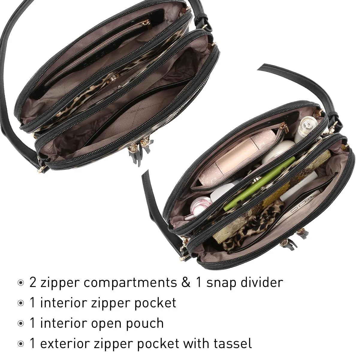 Dasein Women Tassel Zipper Pocket Crossbody Bag Shoulder Purse Fashion Travel Bag with Multi Pockets