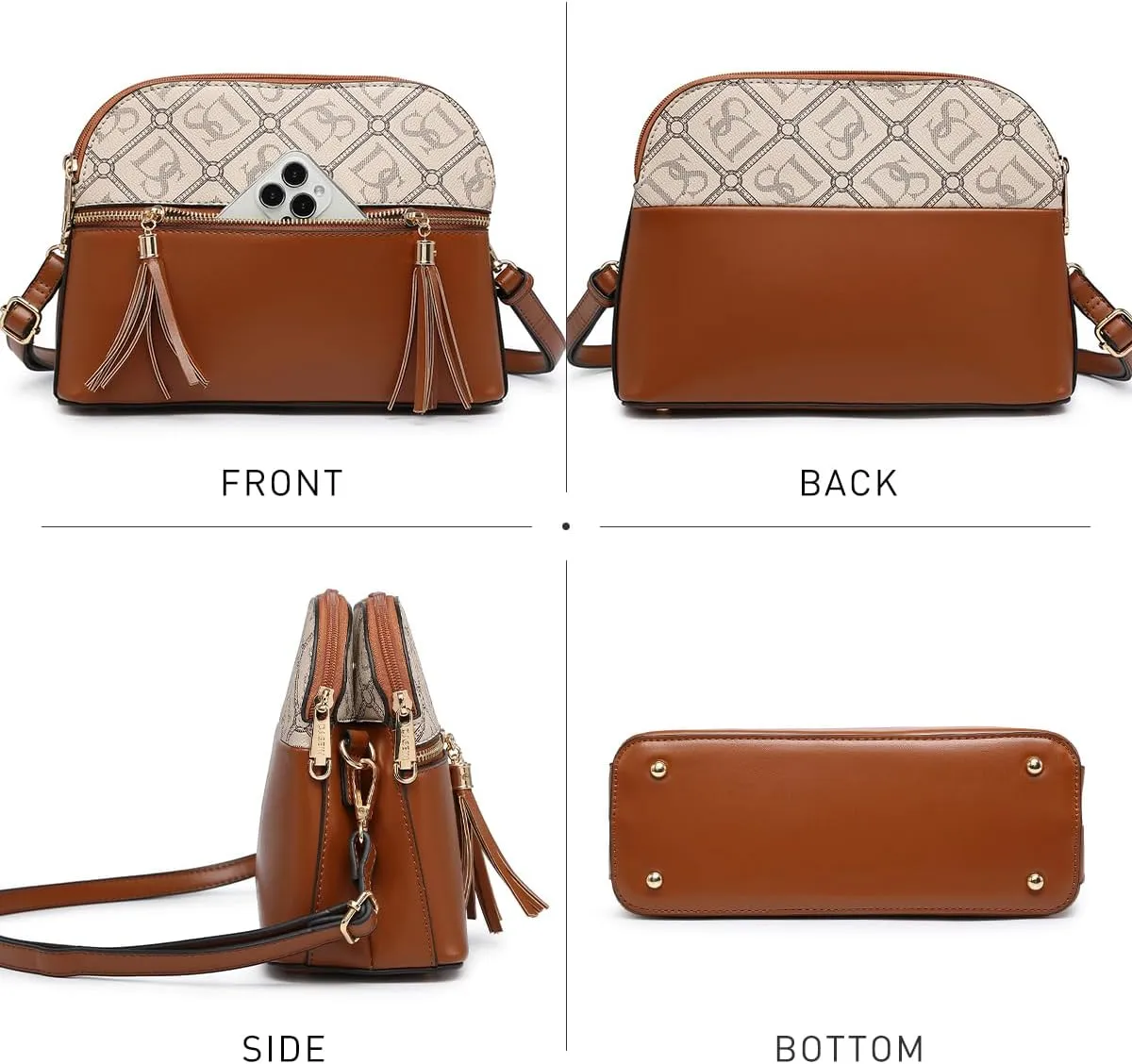 Dasein Women Tassel Zipper Pocket Crossbody Bag Shoulder Purse Fashion Travel Bag with Multi Pockets