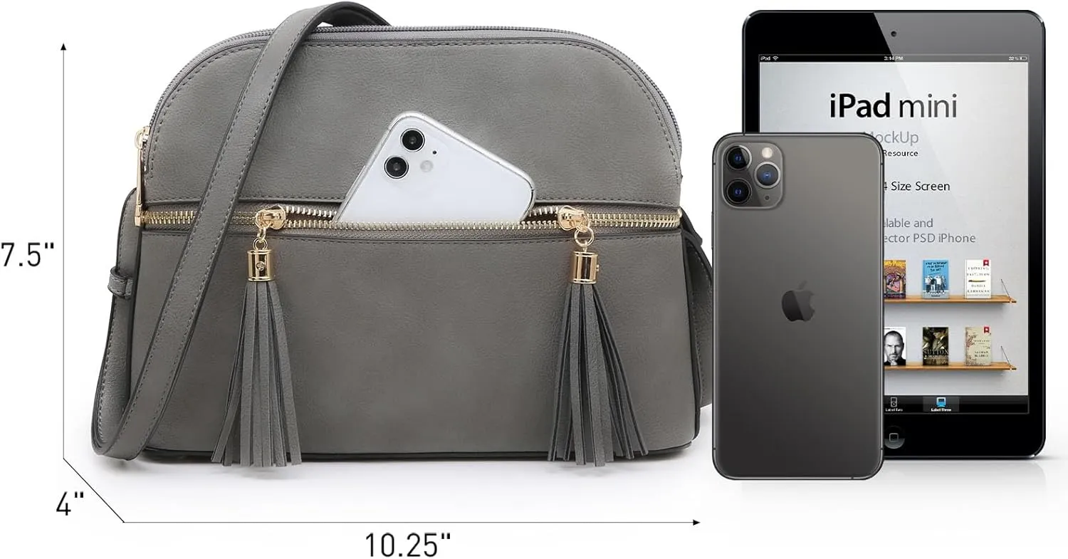 Dasein Women Tassel Zipper Pocket Crossbody Bag Shoulder Purse Fashion Travel Bag with Multi Pockets