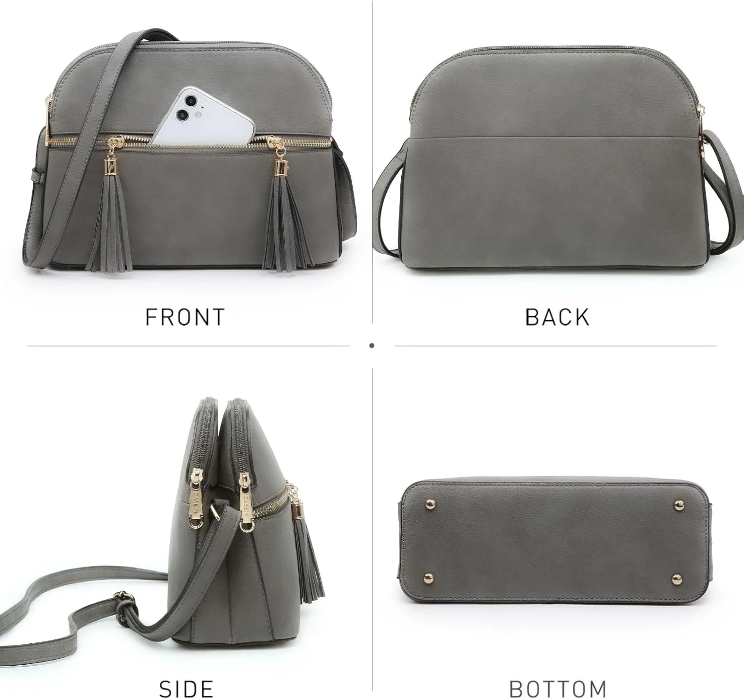 Dasein Women Tassel Zipper Pocket Crossbody Bag Shoulder Purse Fashion Travel Bag with Multi Pockets