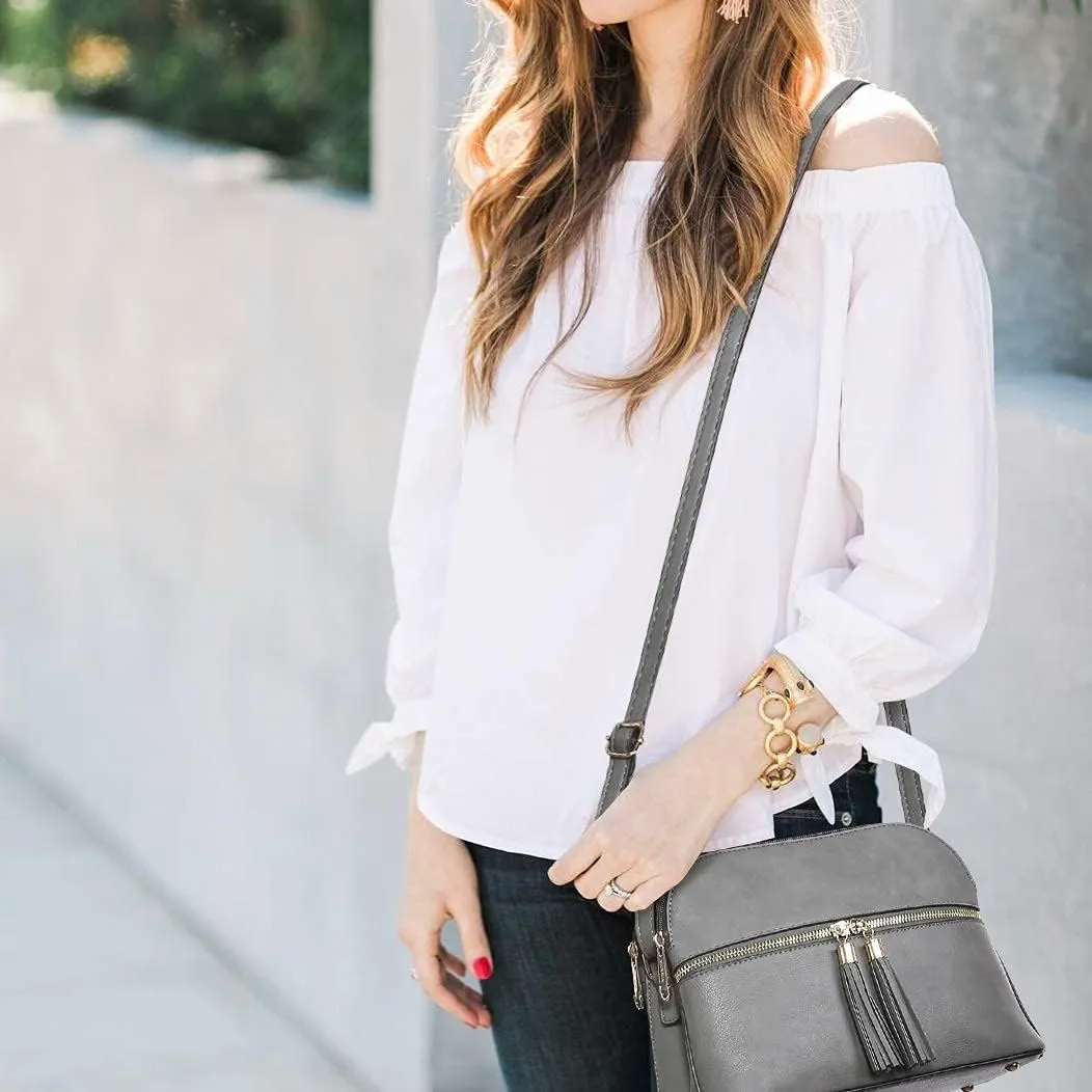 Dasein Women Tassel Zipper Pocket Crossbody Bag Shoulder Purse Fashion Travel Bag with Multi Pockets