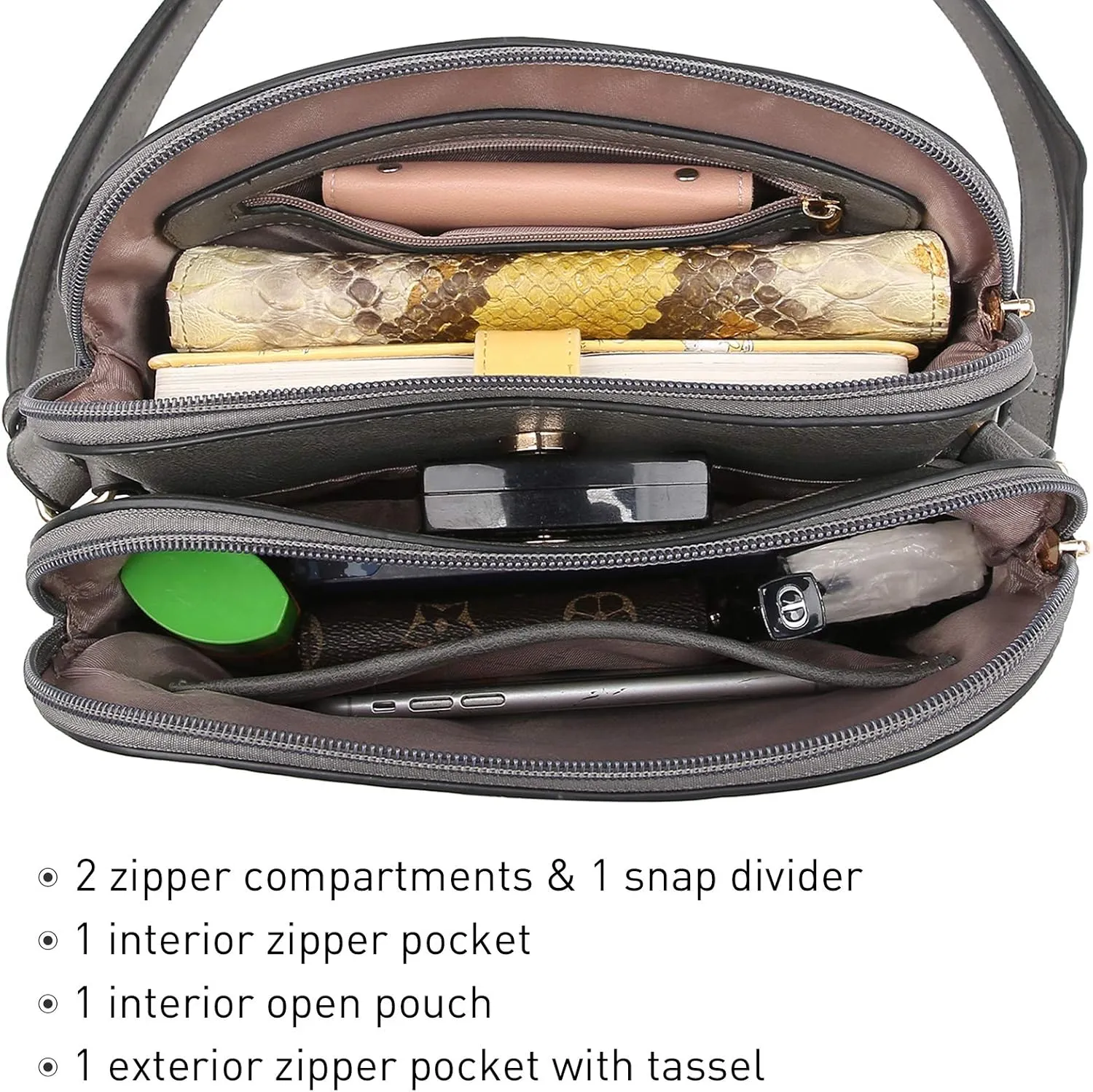 Dasein Women Tassel Zipper Pocket Crossbody Bag Shoulder Purse Fashion Travel Bag with Multi Pockets