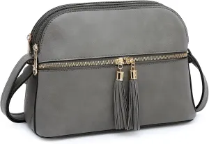 Dasein Women Tassel Zipper Pocket Crossbody Bag Shoulder Purse Fashion Travel Bag with Multi Pockets