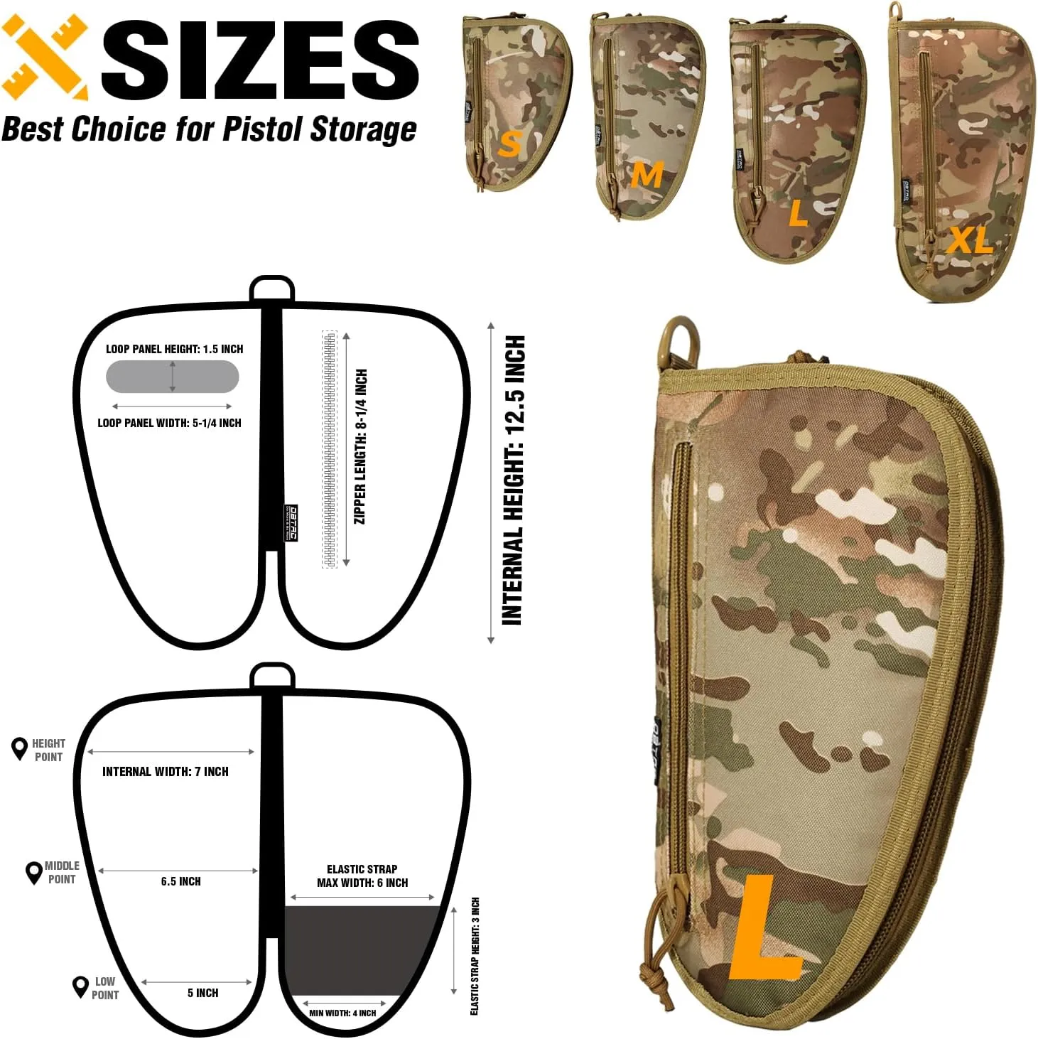 DBTAC Handgun Case Single Padded Pistol Bag W/Lockable Zipper, Removable & Reflective Patch for Shooting Range Outdoor Hunting, Available Length in 8.5" 10.5" 12.5" 14.5"