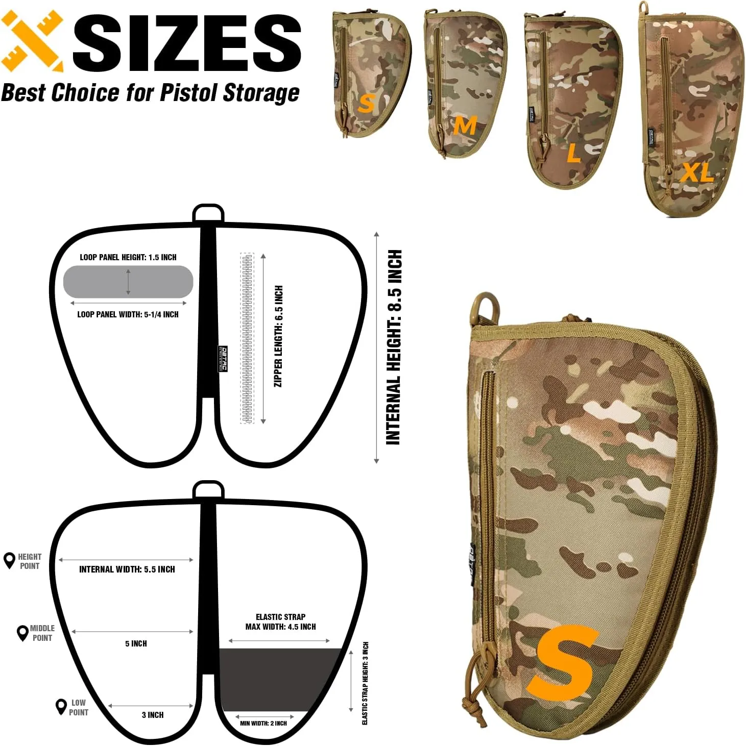 DBTAC Handgun Case Single Padded Pistol Bag W/Lockable Zipper, Removable & Reflective Patch for Shooting Range Outdoor Hunting, Available Length in 8.5" 10.5" 12.5" 14.5"