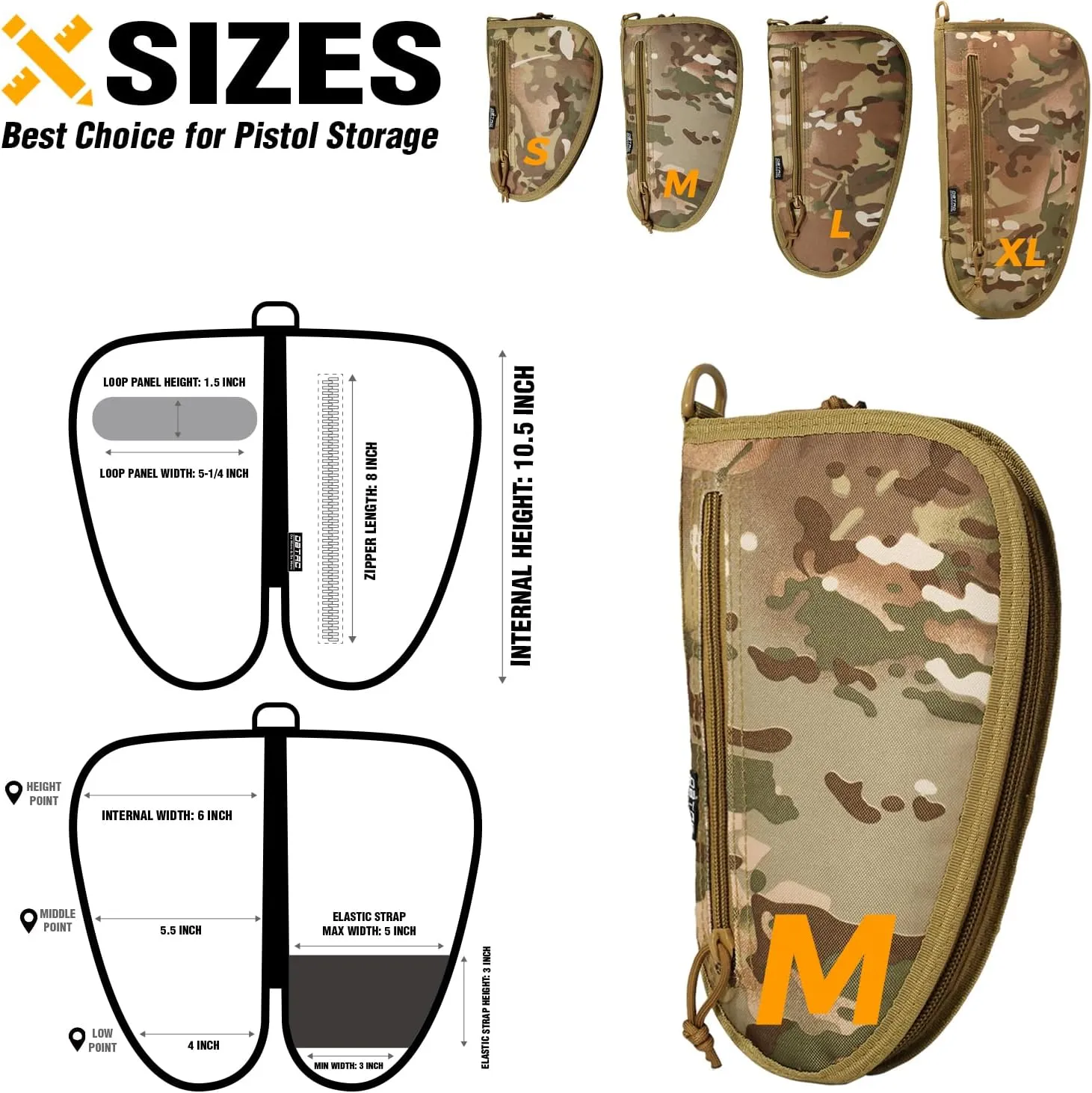 DBTAC Handgun Case Single Padded Pistol Bag W/Lockable Zipper, Removable & Reflective Patch for Shooting Range Outdoor Hunting, Available Length in 8.5" 10.5" 12.5" 14.5"