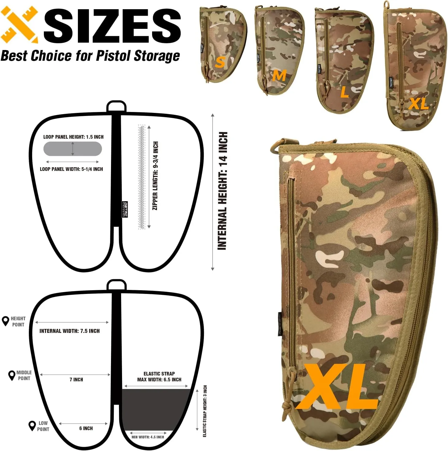 DBTAC Handgun Case Single Padded Pistol Bag W/Lockable Zipper, Removable & Reflective Patch for Shooting Range Outdoor Hunting, Available Length in 8.5" 10.5" 12.5" 14.5"