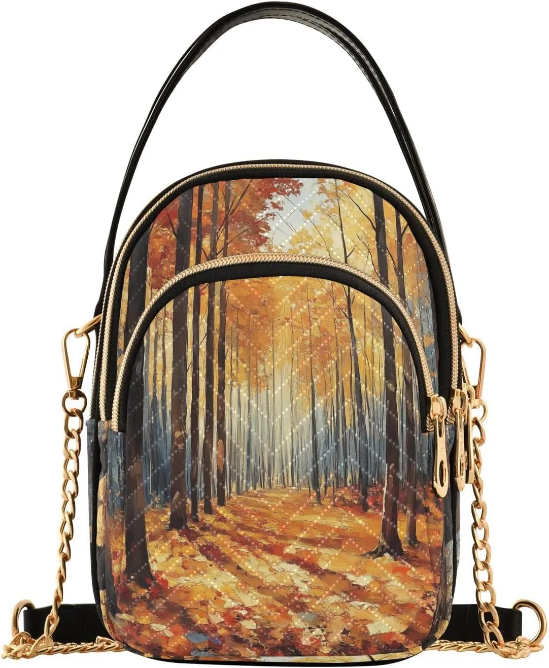 Deciduous Forest Women Trendy Quilted Crossbody Bag Sling Bags Handbags with Chain Strap Travel Cross Body Cell Phone Purses Bags