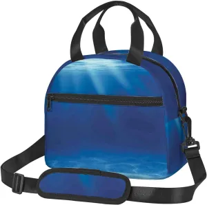 Deep Sea,Insulated Lunch Bag for Women/Men,Blue Deep Sea Or Ocean Underwater,Reusable Leakproof Cooler Tote Bag Organizer with Adjustable Shoulder Strap for Adult,Blue