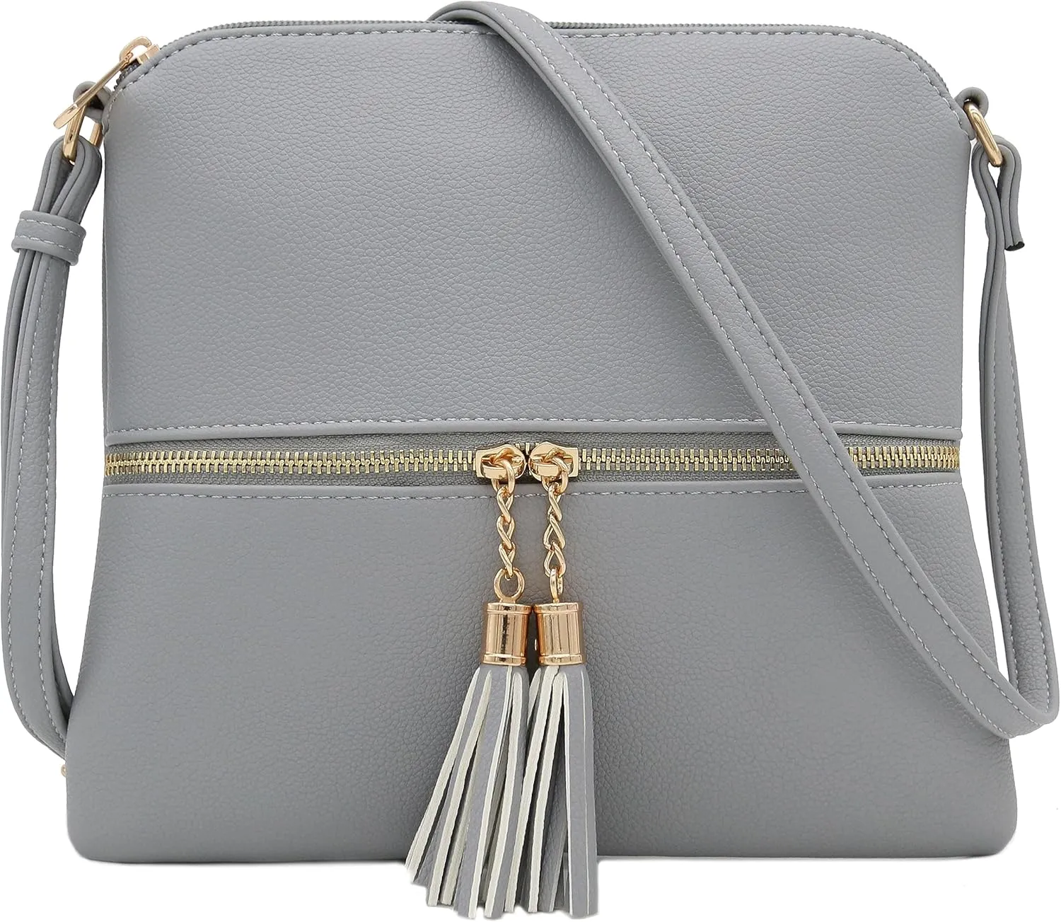 DELUXITY Lightweight Medium Crossbody Bag with Tassel (Light Grey)