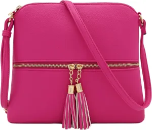 DELUXITY Lightweight Medium Crossbody Bag with Tassel