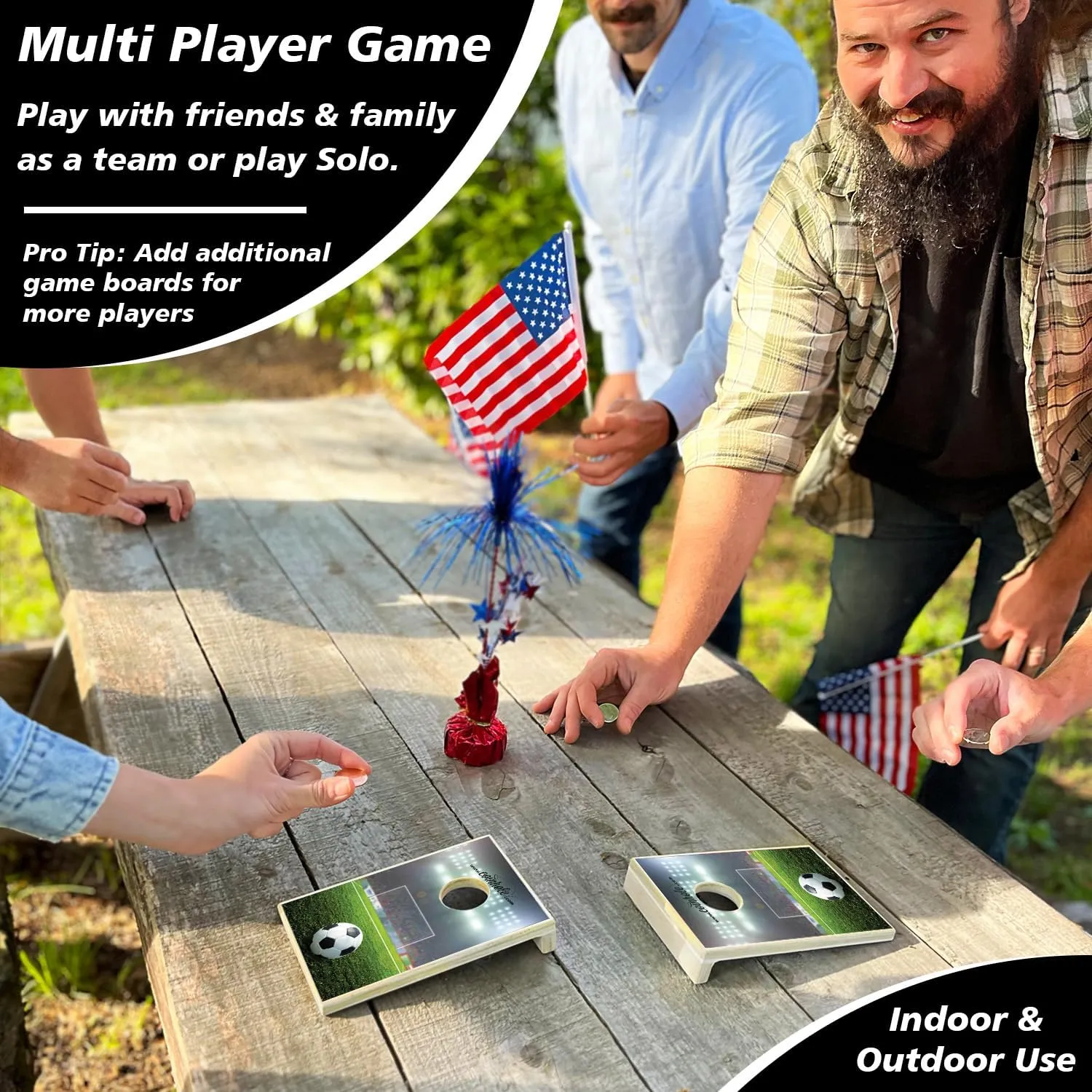 Desktop Coin Bouncing Party Set | Tabletop Cornhole Board | Small Travel Game Includes Coins