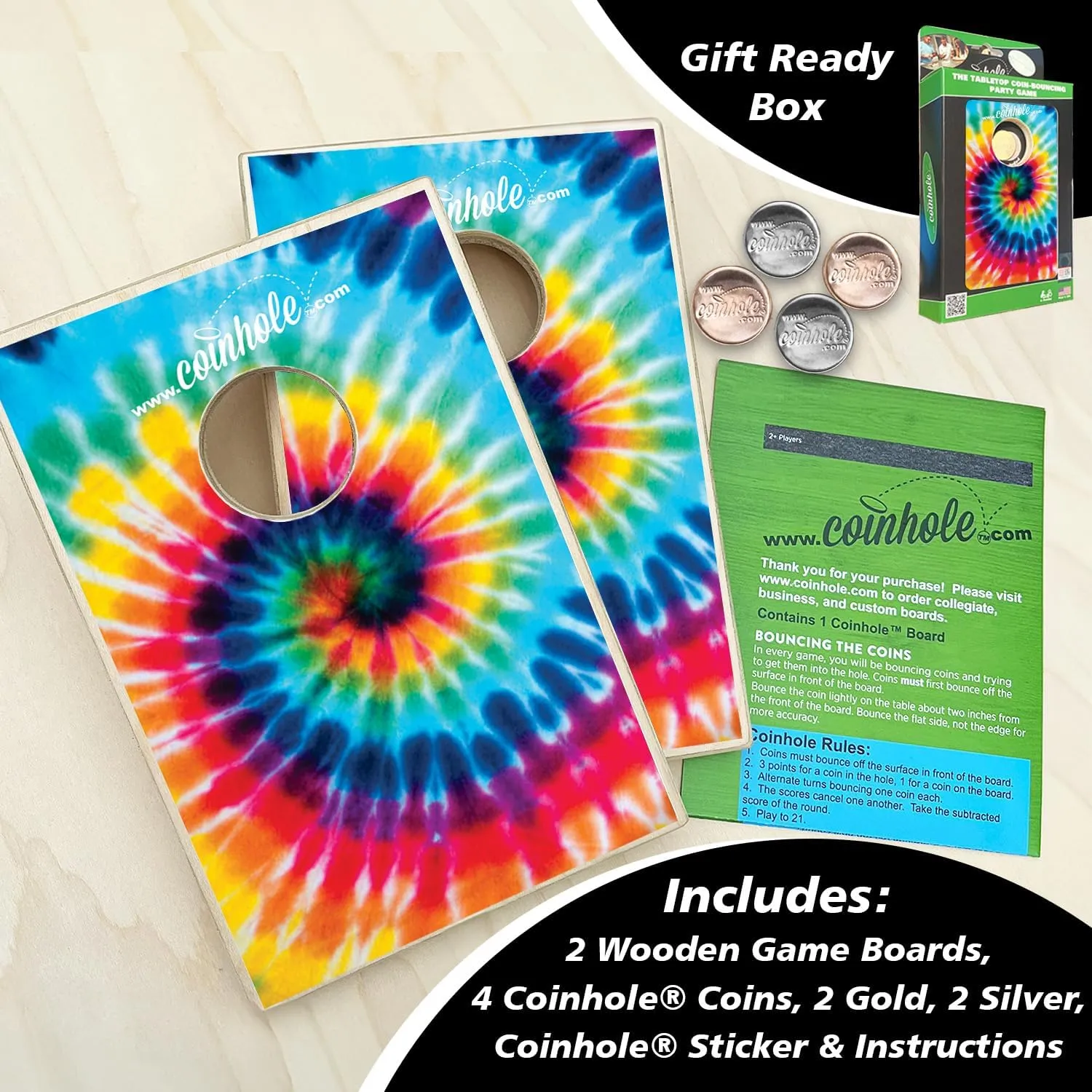 Desktop Coin Bouncing Party Set | Tabletop Cornhole Board | Small Travel Game Includes Coins