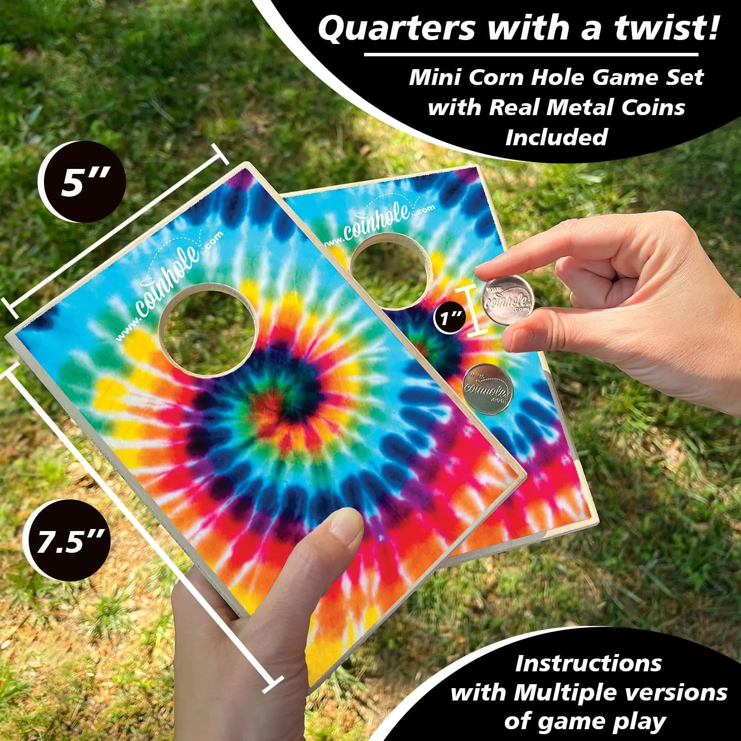Desktop Coin Bouncing Party Set | Tabletop Cornhole Board | Small Travel Game Includes Coins