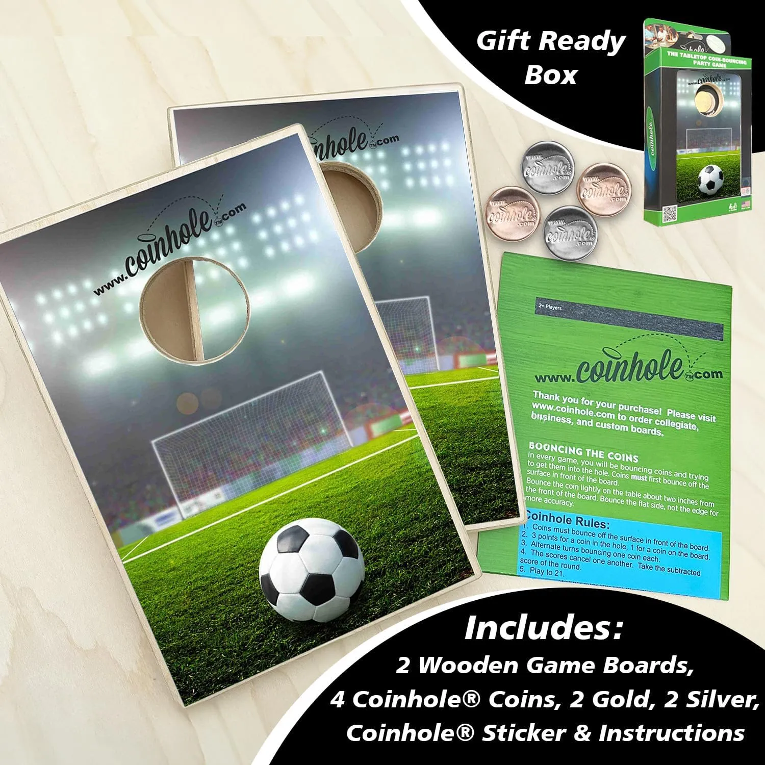 Desktop Coin Bouncing Party Set | Tabletop Cornhole Board | Small Travel Game Includes Coins