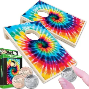 Desktop Coin Bouncing Party Set | Tabletop Cornhole Board | Small Travel Game Includes Coins