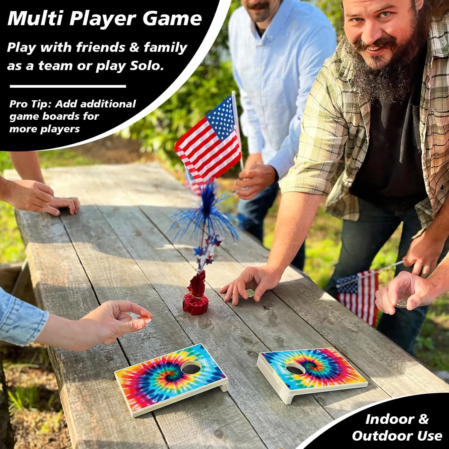 Desktop Coin Bouncing Party Set | Tabletop Cornhole Board | Small Travel Game Includes Coins