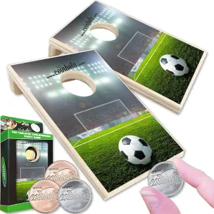Desktop Coin Bouncing Party Set | Tabletop Cornhole Board | Small Travel Game Includes Coins
