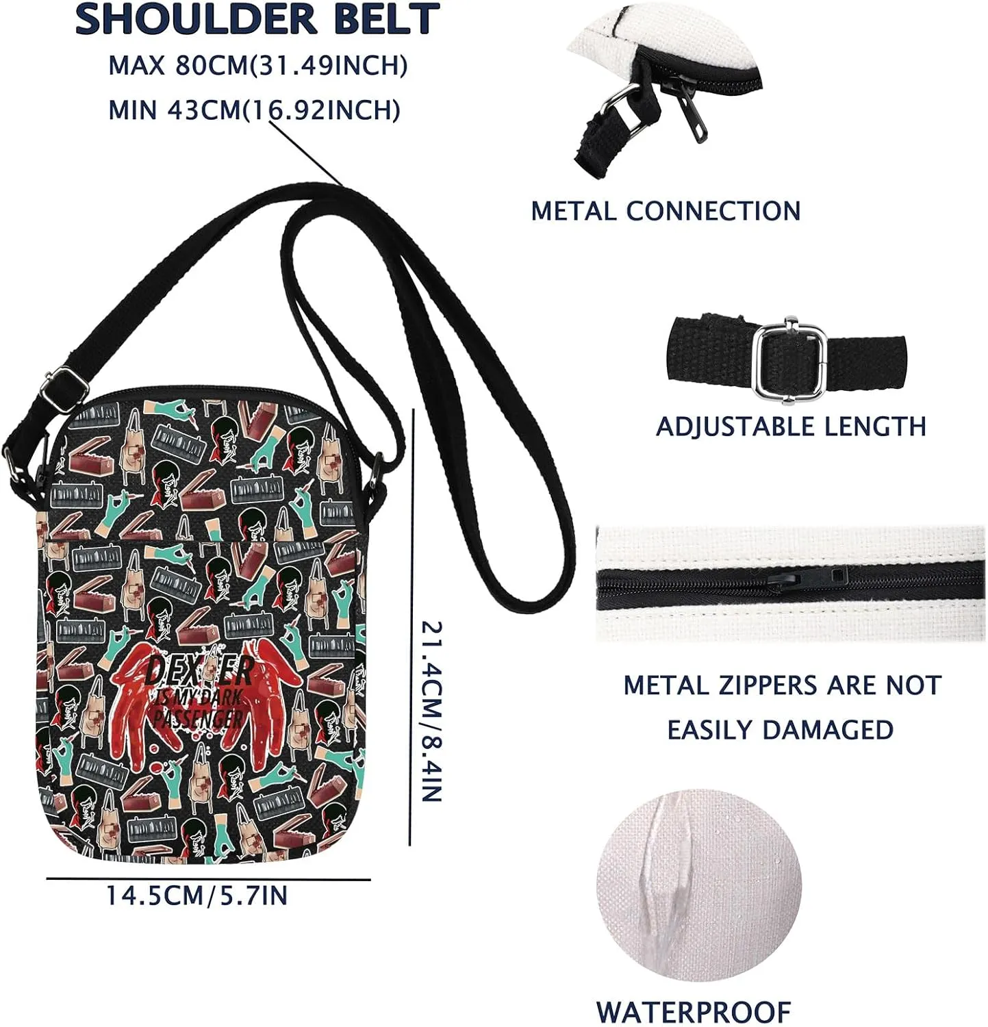 Dexter Is My Dark Passenger Crossbody Bag Dexter Blood Dexter Fans Gifts Crime TV Show Merch